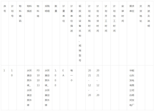 白楊河電廠2021F01-229水環真空泵維修比價采購詢價書詢價公告