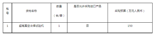 中國科學院蘭州化學物理研究所超高真空冷焊試驗機采購項目公開招標公告